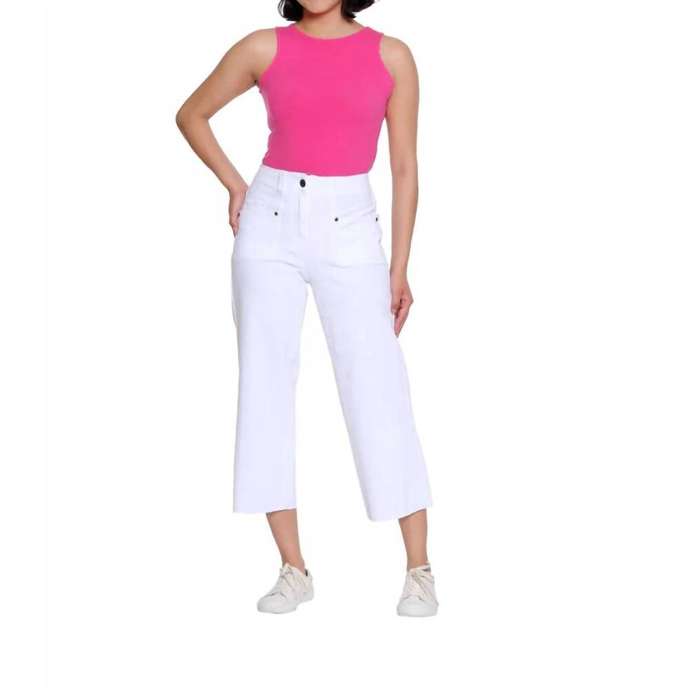 NEW SLIMSATION BY MULTIPLES raw edge hem crop jeans in white